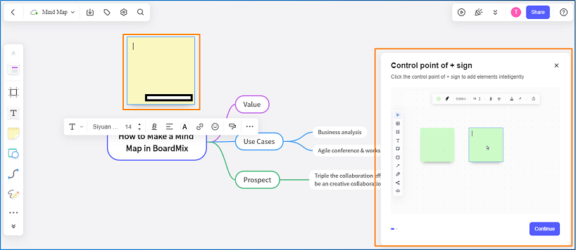 how to add sticky notes for mind map