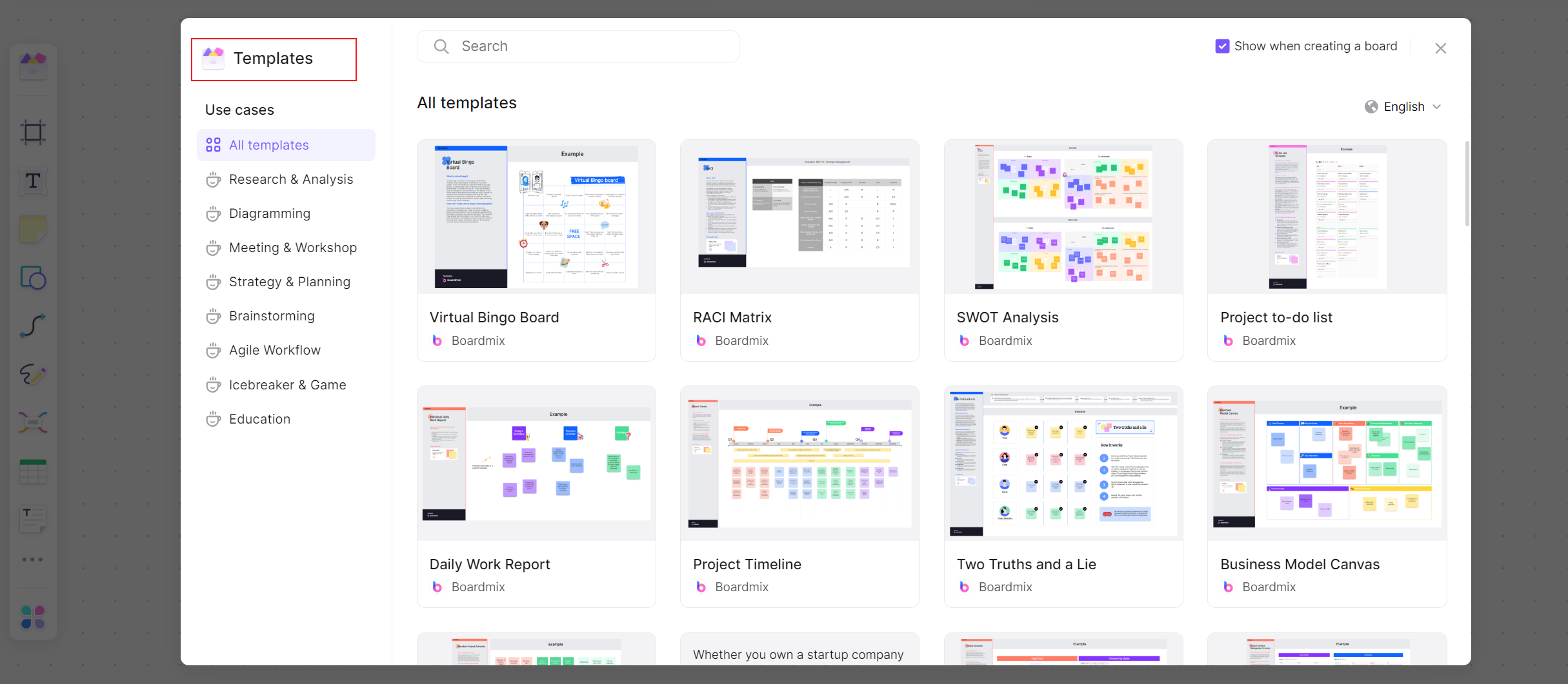 choose project dashboard template Boardmix