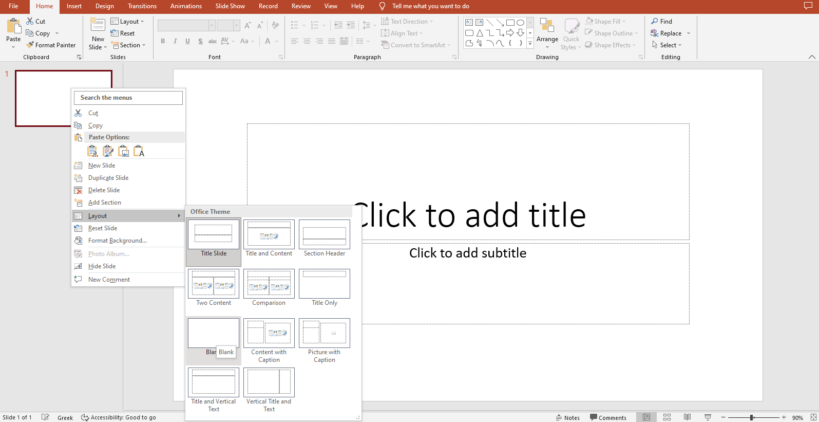 create a blank slide from scratch