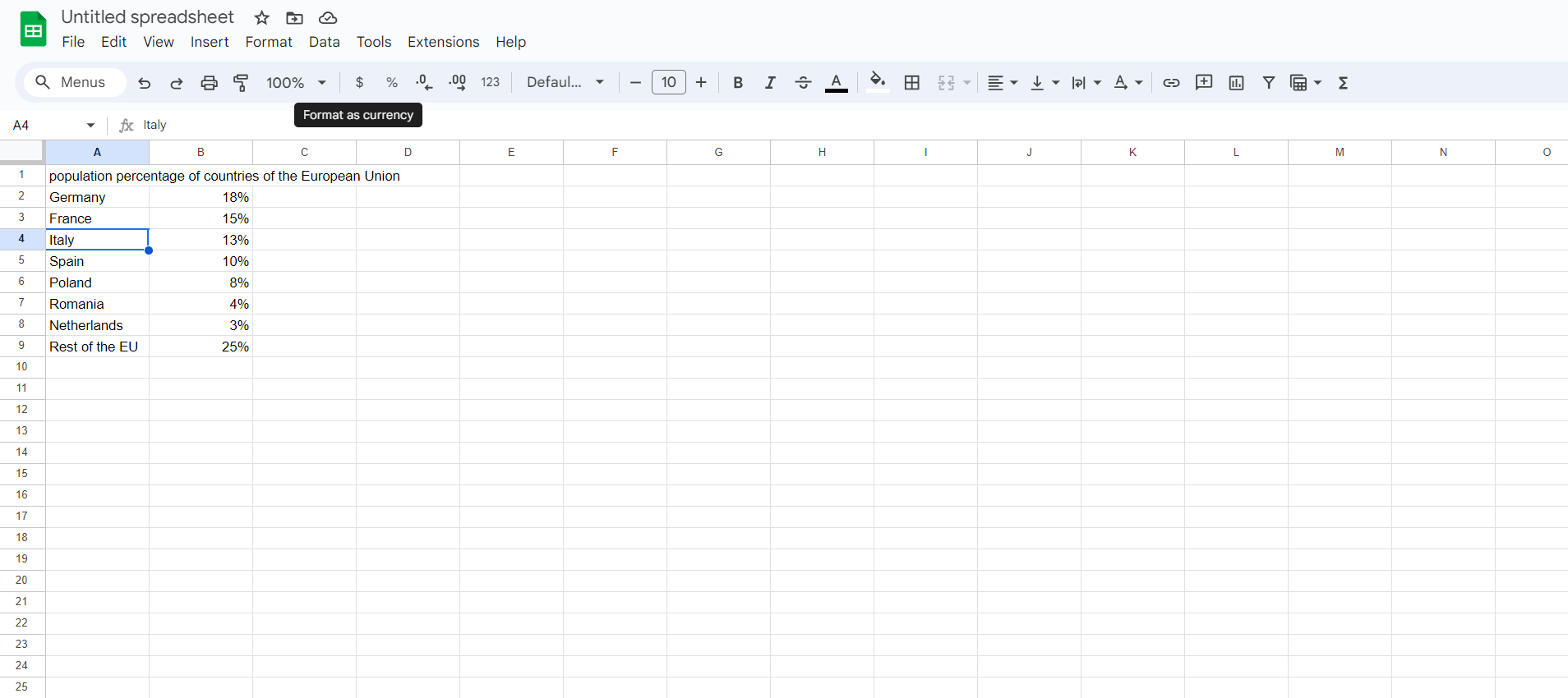 make-a-pie-chart-in-google-sheets-step-1