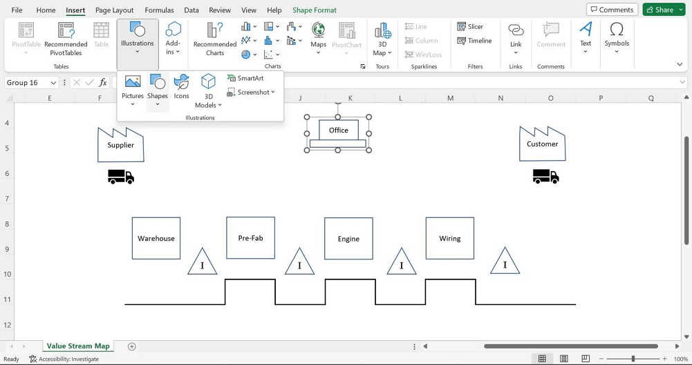 how to draw value stream map in excel