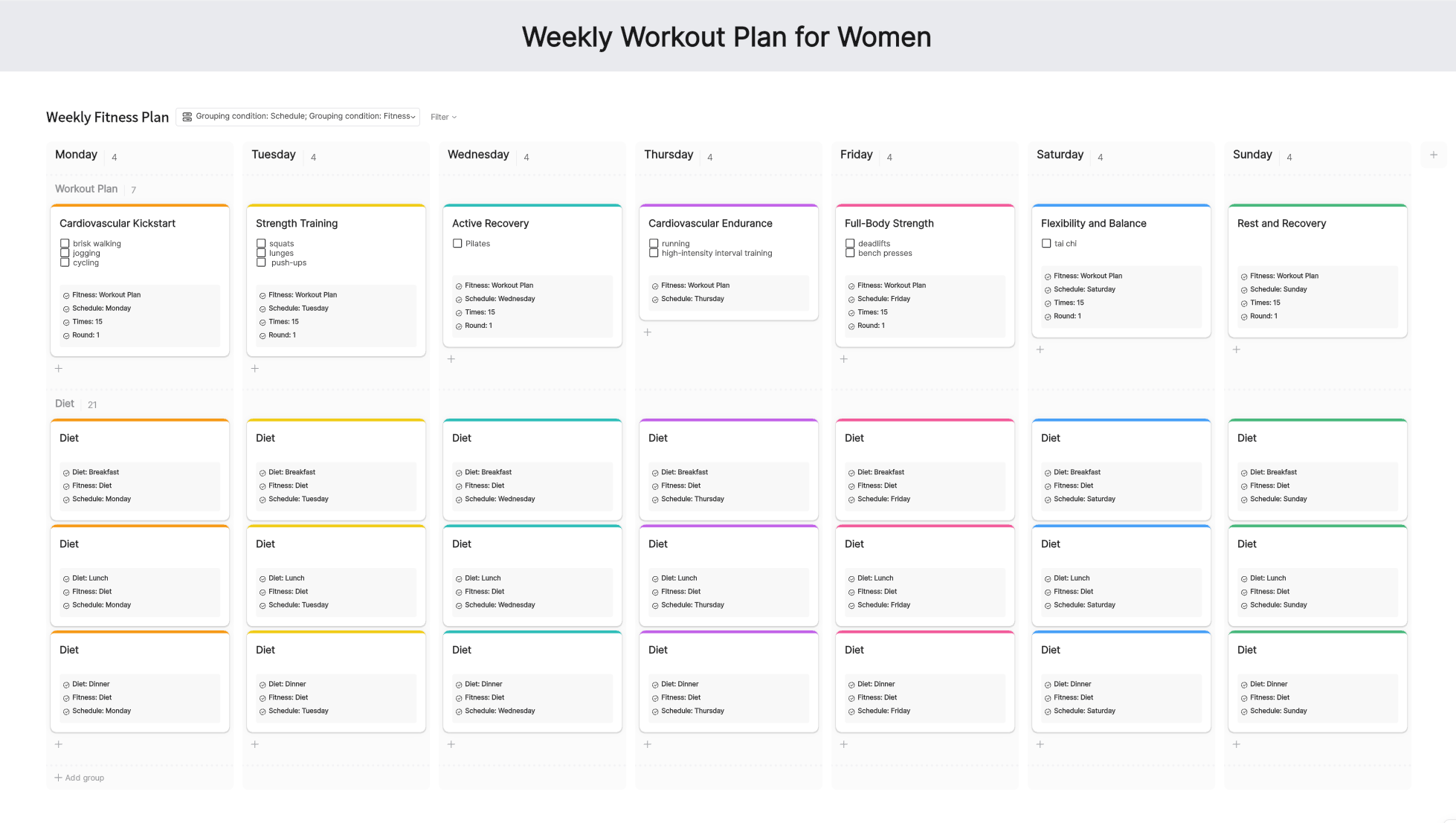 weekly workout plan for women