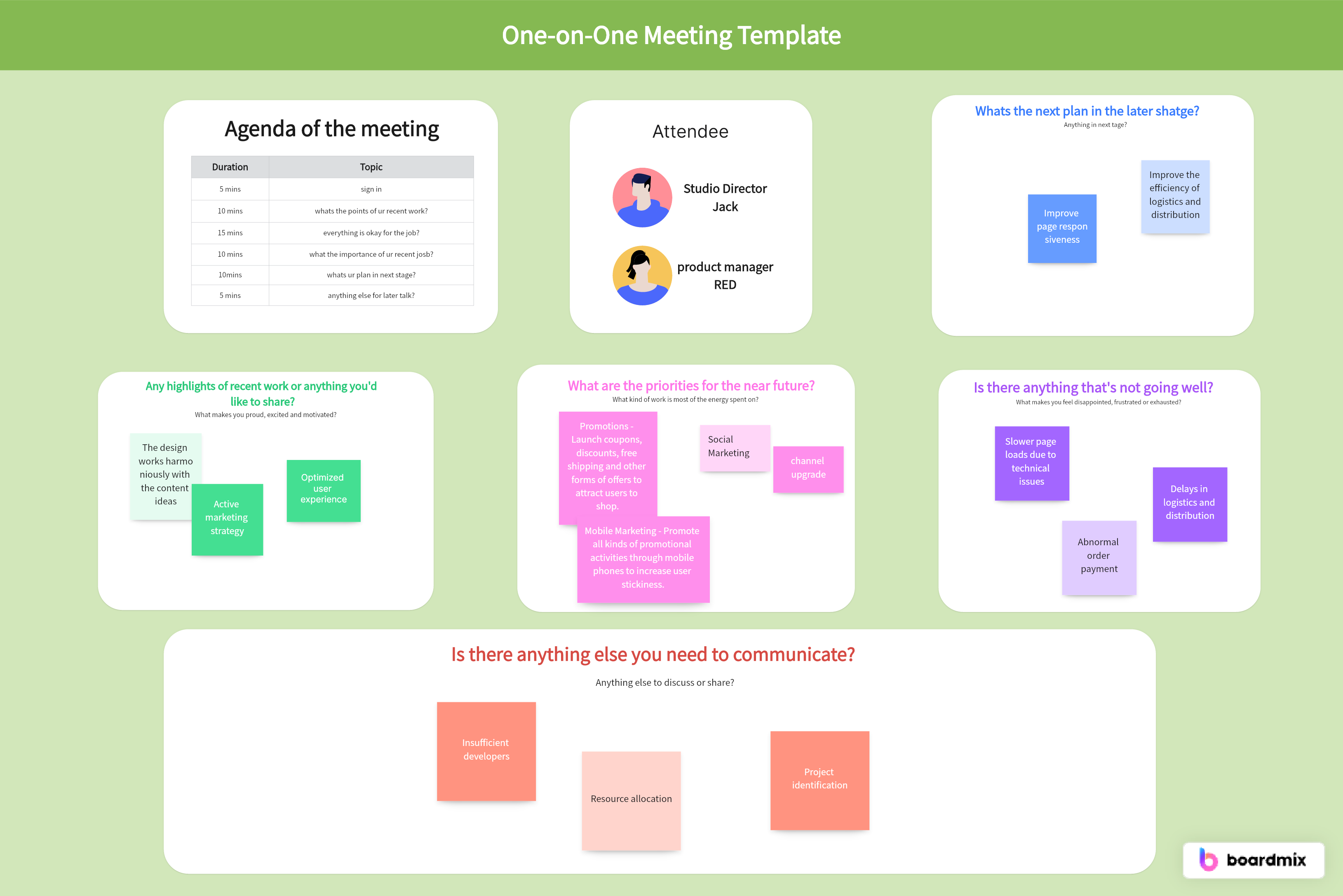 One-on-One Meeting Template for free, Editable and Printable