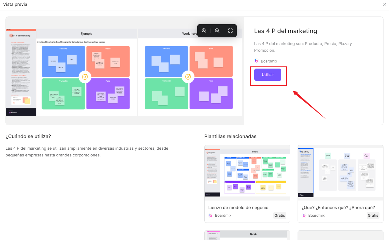 plantilla titulada "Las 4 P del marketing"