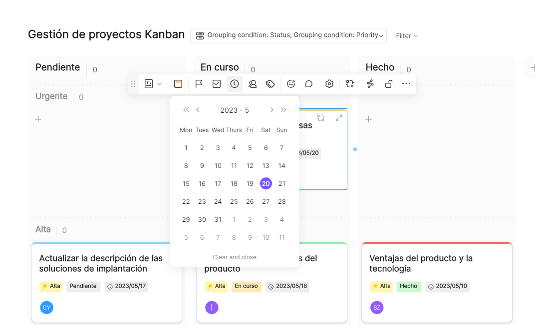 Límites de trabajo en curso