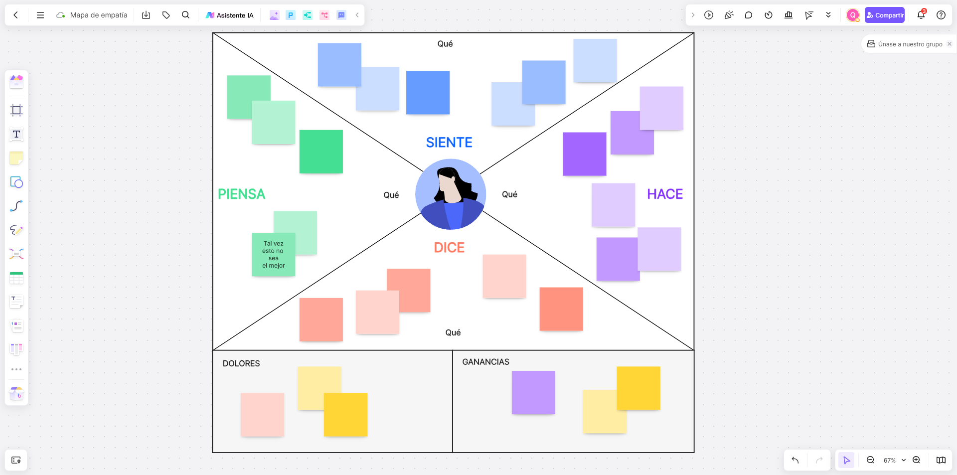 rellenar las secciones del mapa de empatía