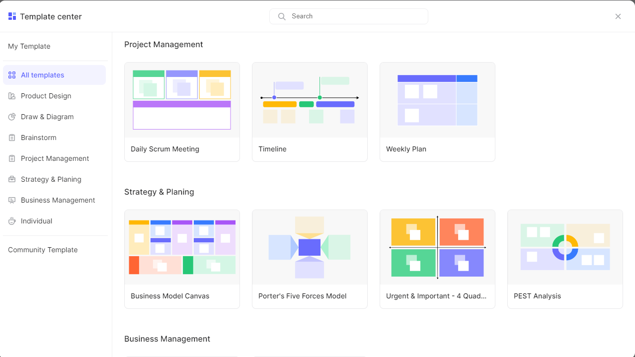 choose a template in Boardmix