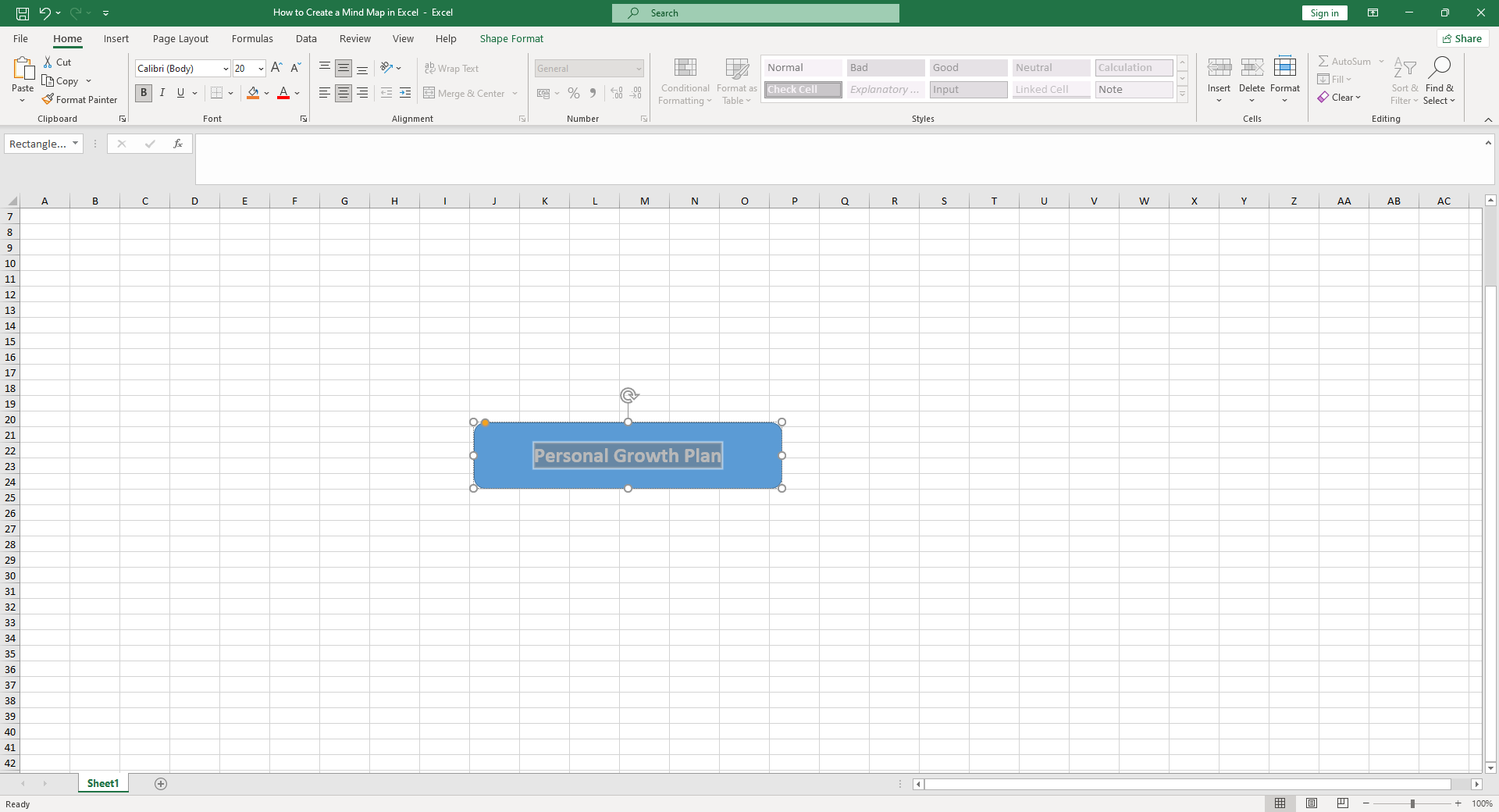 Excel 마인드 맵 텍스트 추가