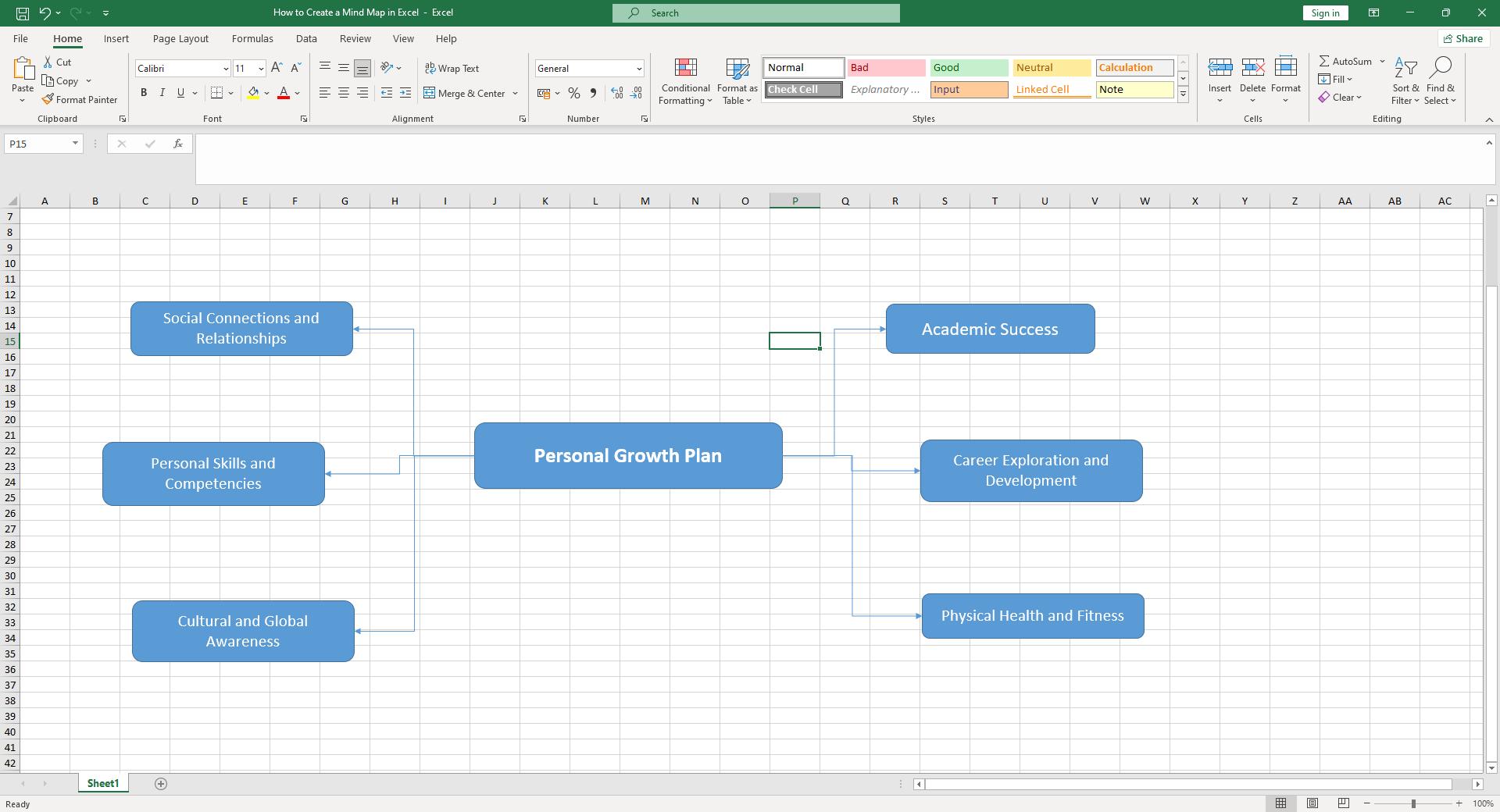 How To Create A Mind Map In Excel Boardmix   Method 1 In Excel Using The Shapes Library 004 