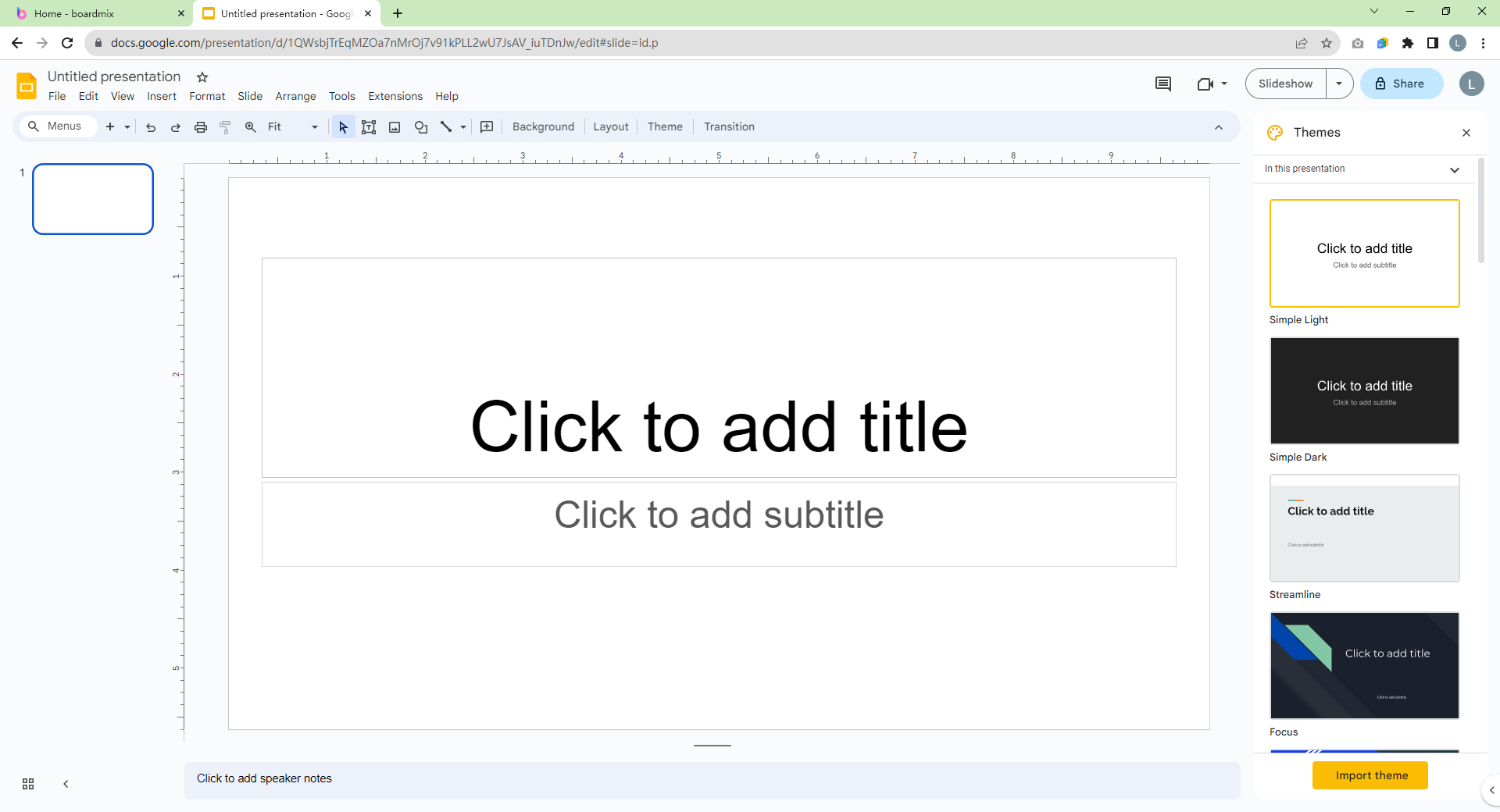 1.Open Google Slides and start a new presentation.