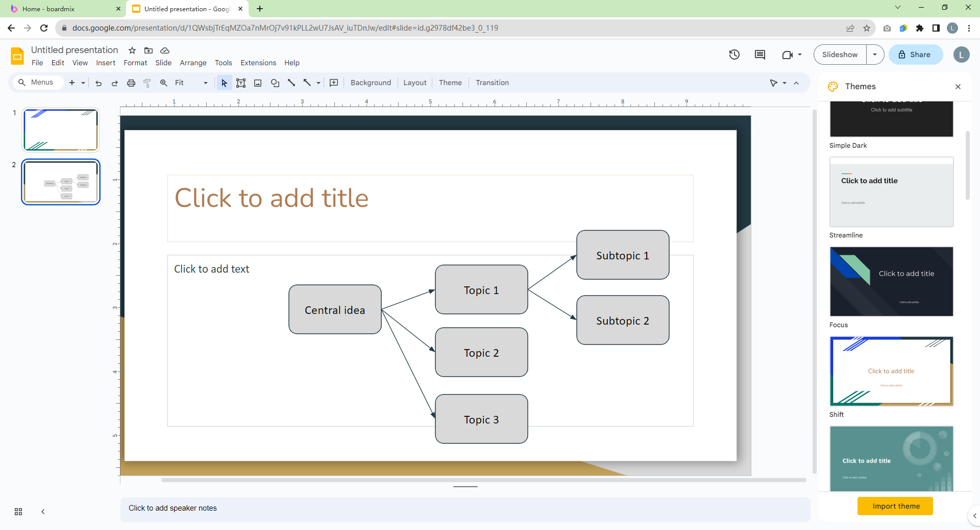 6. Use the lines tool from the toolbar to connect your central idea with the related ideas.